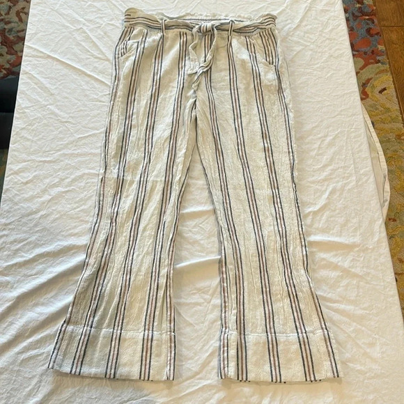 Jolt Pants - Jolt Women's Flared Leg Paperbag Waist Pants Multi Striped Belted Linen‎ XL